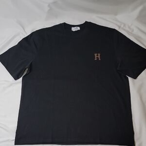 Hermes Black Short Sleeve Tee with Brown 'H' Chest Logo